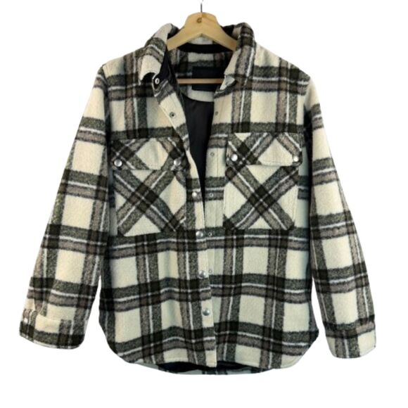 Blank NYC Jackets & Blazers - BLANKNYC Wool Blend Plaid Snap Front Brown & Cream Jacket Shacket Size S